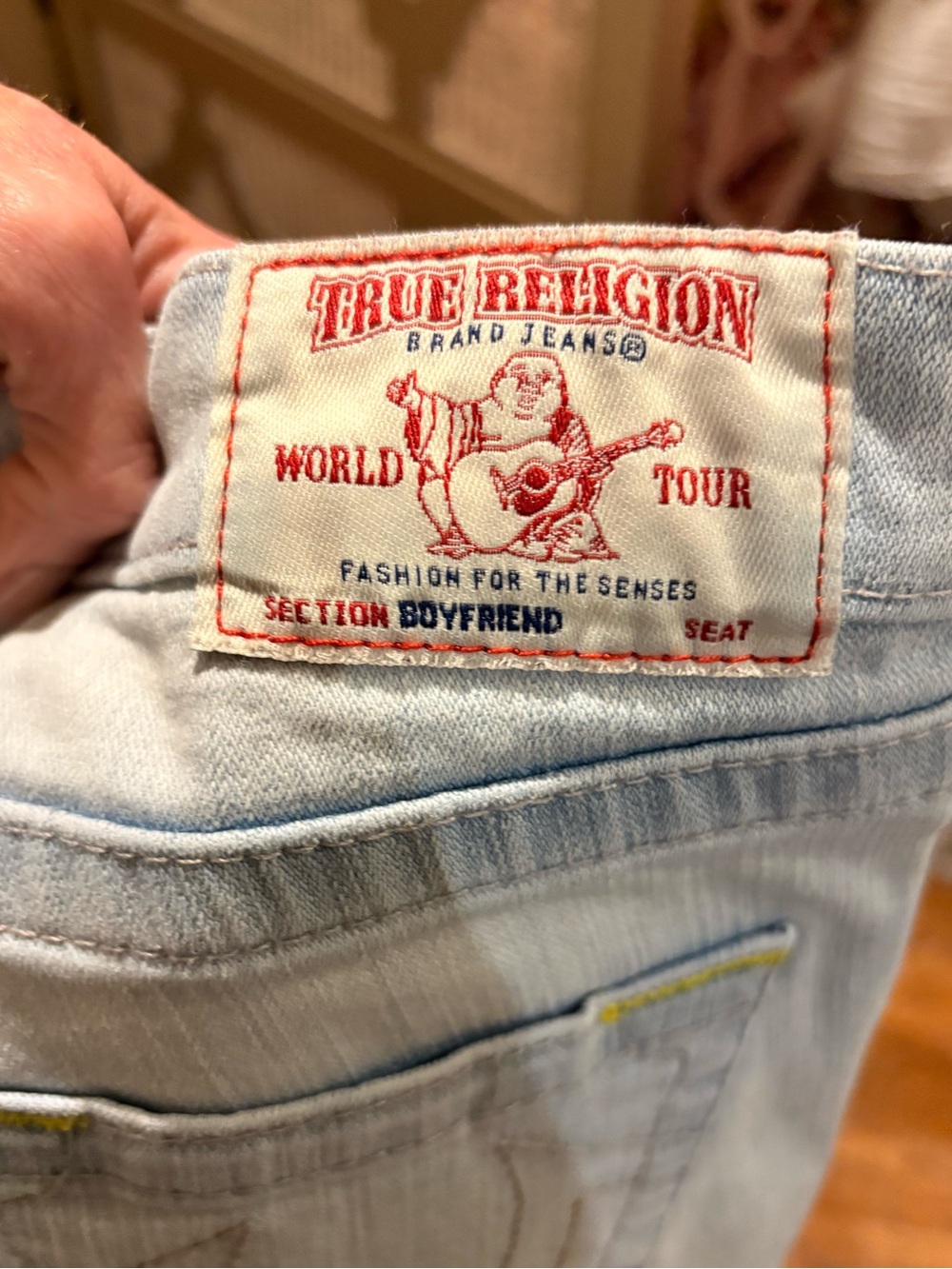 True Religion Light Wash Distressed Boyfriend Jeans - Picture 4 of 6